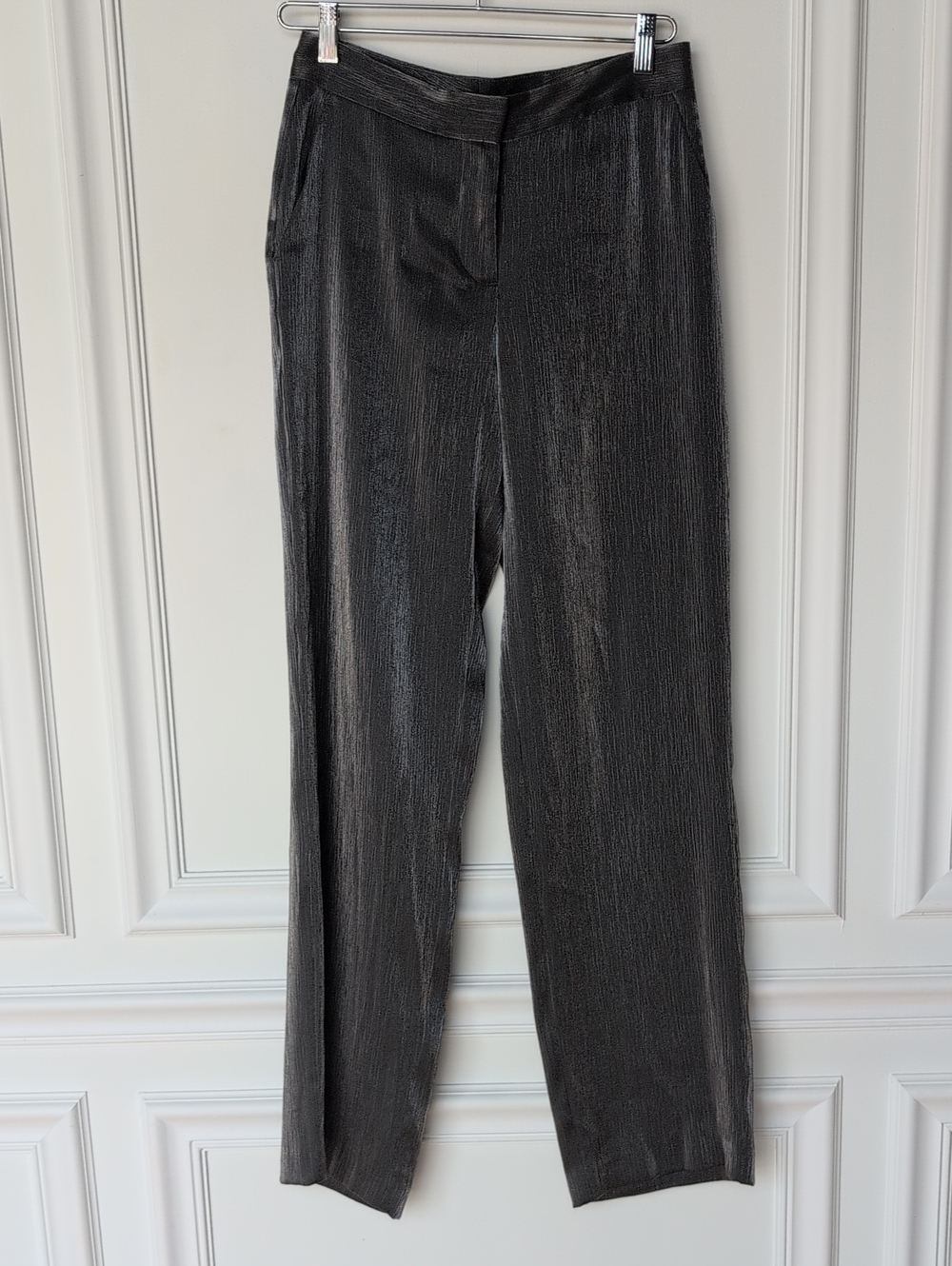 Zara Metallic Charcoal Wide-Leg Pants